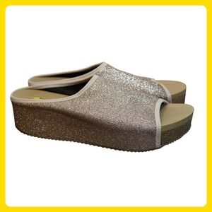 Volatile Women's Rose Gold‎ Glitter Platform Slide Sandals Wedge Sparkle Size 10